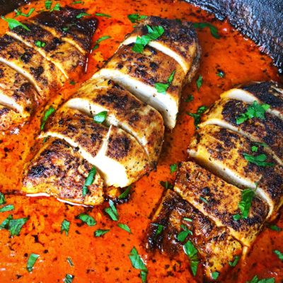 Blackened Chicken Recipe with Red Pepper Sauce